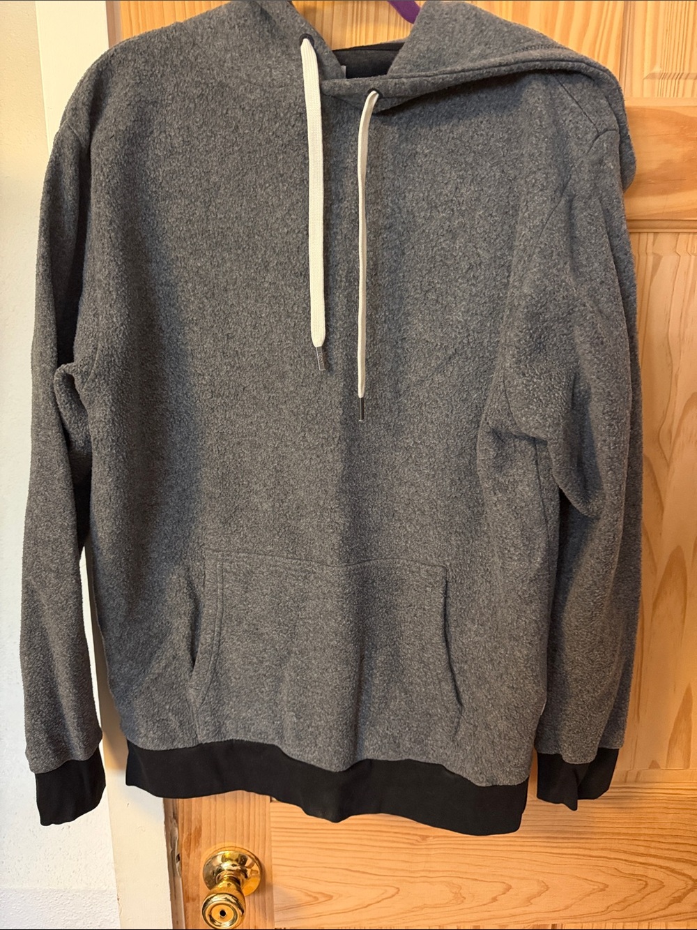 Gray Hooded Pullover Sweatshirt with Black Trim
